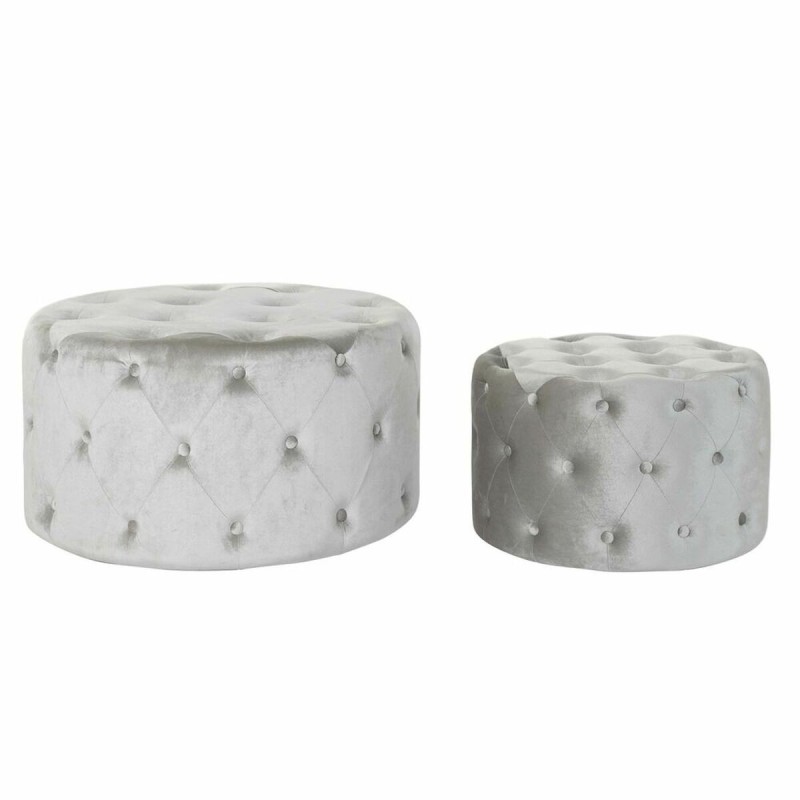 Repousa pés DKD Home Decor Cinzento Veludo Madeira MDF (80 x 80 x 43 cm) (58 x 58 x 37 cm) (2 pcs)