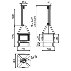 Chimenea central de leña Huelva 4 cristales Bronpi 16 kW