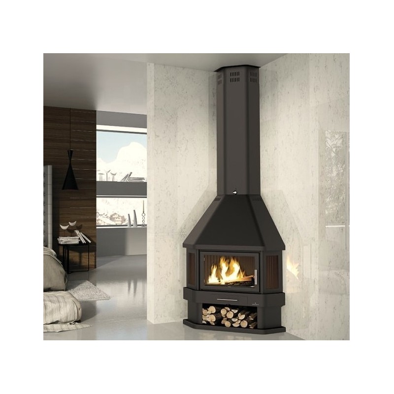 Lorca R Chimenea de Esquina de Leña de 3 Vidrios Bronpi 14 kW