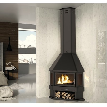 Lorca R 3-Vidro Lareira de Canto a Lenha Bronpi 14 kW
