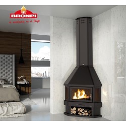 Lorca R Chimenea de Esquina de Leña de 3 Vidrios Bronpi 14 kW