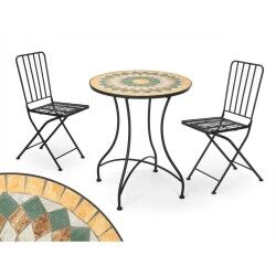 Table avec 2 chaises Ibergarden Mosaico-Forja Noir Ocre 100 x 30 x 65 cm