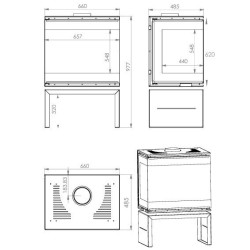 Fogão a lenha esmaltado de 3 lados Scandinavian 65 A.Caminetti