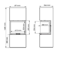 Skandinavischer Kaminofen 65 SWH A.Caminetti 3 aufklappbaren Glasseiten