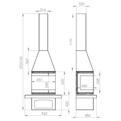 Mediterranean C65 wood-burning fireplace A.Caminetti 3 glazed sides