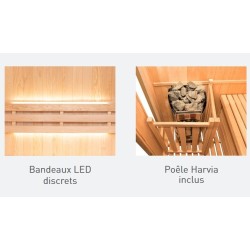 Zen Sauna a Vapor 3 Lugares Pacote Completo 4.5kW Parede Preta LED France Sauna