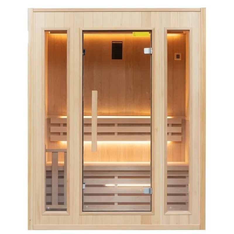 Zen Sauna a Vapor 3 Lugares Pacote Completo 4.5kW Parede Preta LED France Sauna