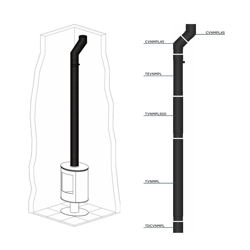Kit de conexión de chimenea vertical salida en la parte superior Bofill
