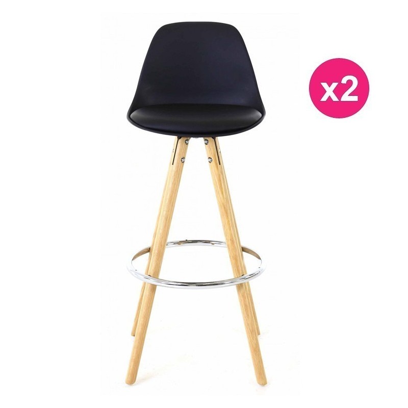 Lot de 2 Chaises Plan de Travail Noire Piétement Chêne KosyForm