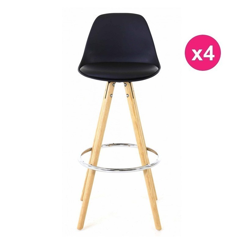 Lot de 4 Chaises Plan de Travail Noire Piétement Chêne KosyForm