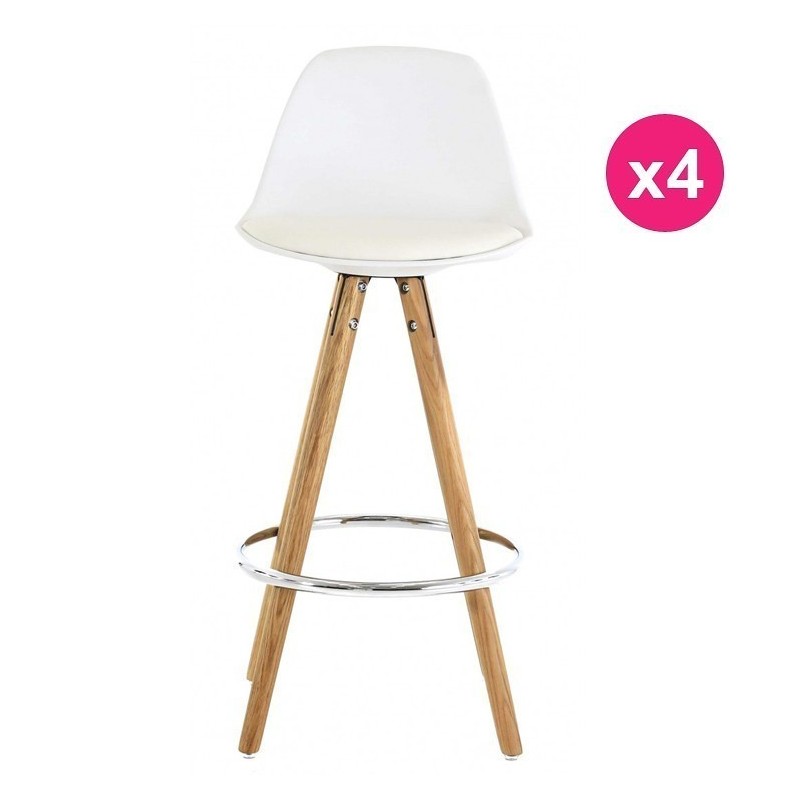 Lot de 4 Chaises Plan de Travail Blanche Piétement Chêne KosyForm