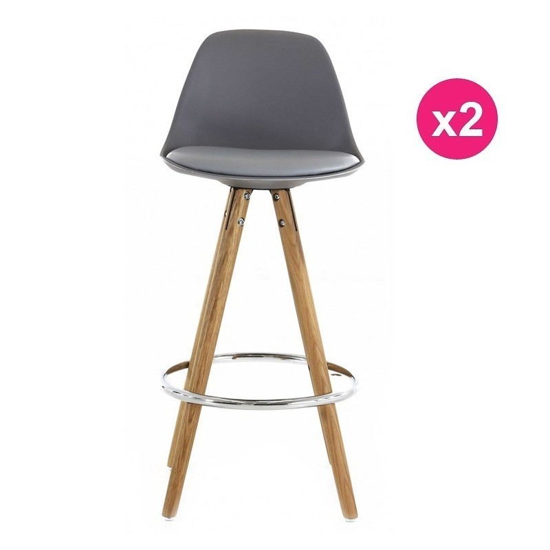 Lot de 2 Chaises Plan de Travail Grise Piétement Chêne KosyForm