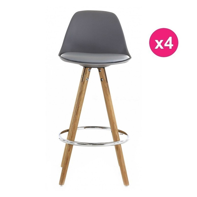Lot de 4 Chaises Plan de Travail Grise Piétement Chêne KosyForm