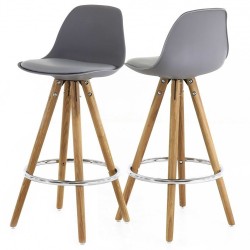 Lot de 4 Chaises Plan de Travail Grise Piétement Chêne KosyForm