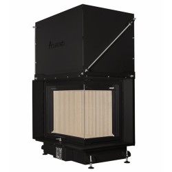 Quattro 80R wood-burning fireplace insert with angled A.Caminetti.