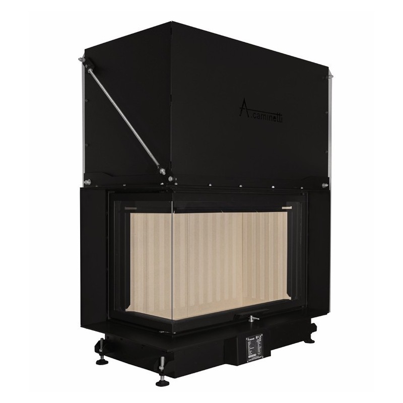 Quattro 90L Holzkamin-Einsatz mit schräg anhebbarem Glas A.Caminetti.