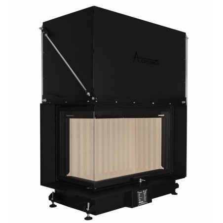Inserto de chimenea de leña Quattro 90L con cristal elevable en ángulo A.Caminetti.