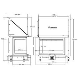Quattro 90L Holzkamin-Einsatz mit schräg anhebbarem Glas A.Caminetti.