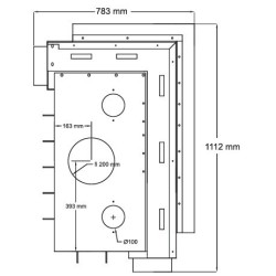Inserto de chimenea de leña Quattro 90R con vidrio elevable en ángulo A.Caminetti.