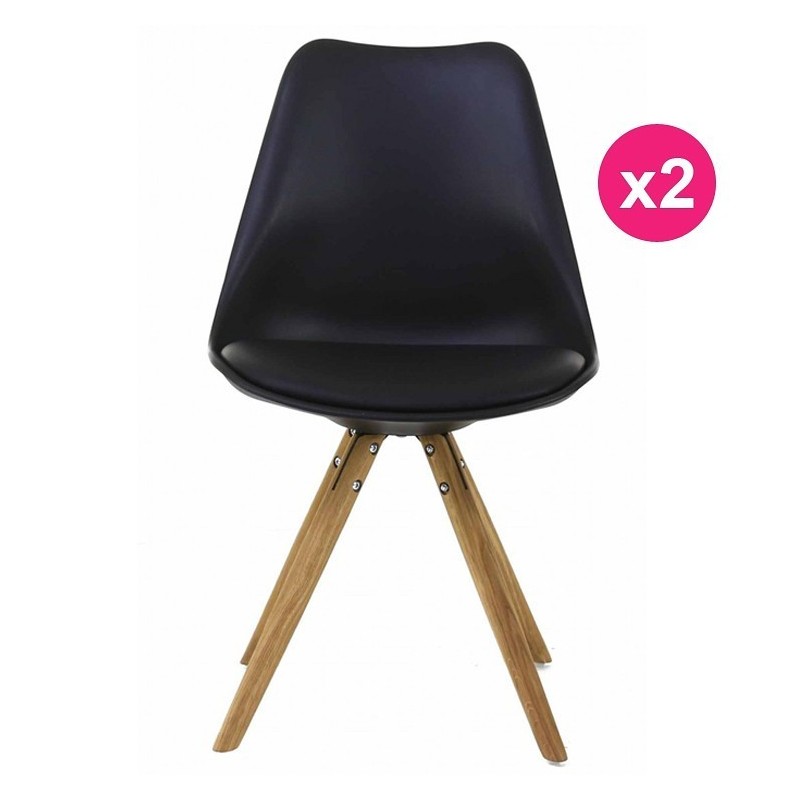 Lot de 2 Chaises Noir Piétement Chêne KosyForm Lot de 2 Chaises Noir Piétement Chêne KosyForm