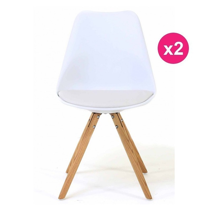Lot de 2 Chaises Blanches Piétement Chêne KosyForm