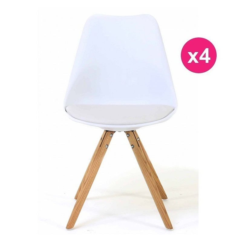 Lot de 4 Chaises Blanches Piétement Chêne KosyForm