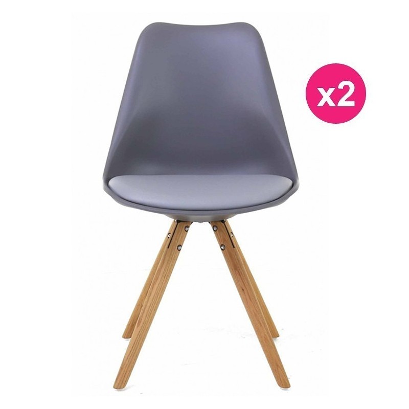Lot de 2 Chaises Grise Piétement Chêne KosyForm