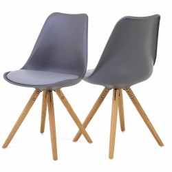 Lot de 2 Chaises Grise Piétement Chêne KosyForm