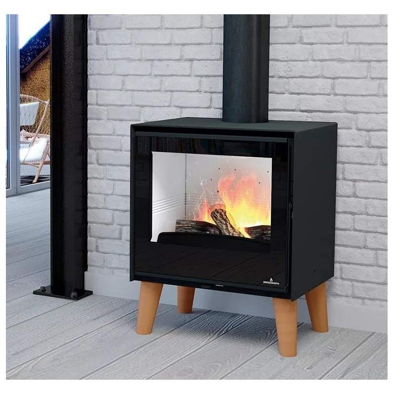 Estufa de leña Arus 12,5 kW Bronpi patas de madera