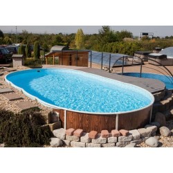 Piscine Ovale Azuro 7.3x3.7H1.2 décor bois Kit complet
