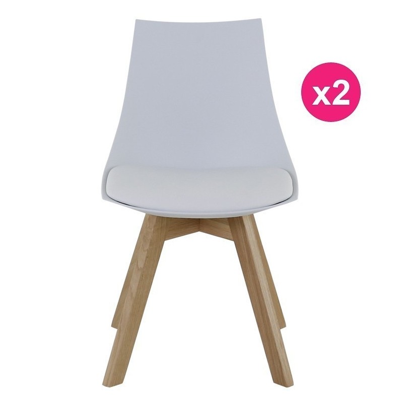 Lot de 2 Chaises Blanches et Piétement Chêne KosyForm