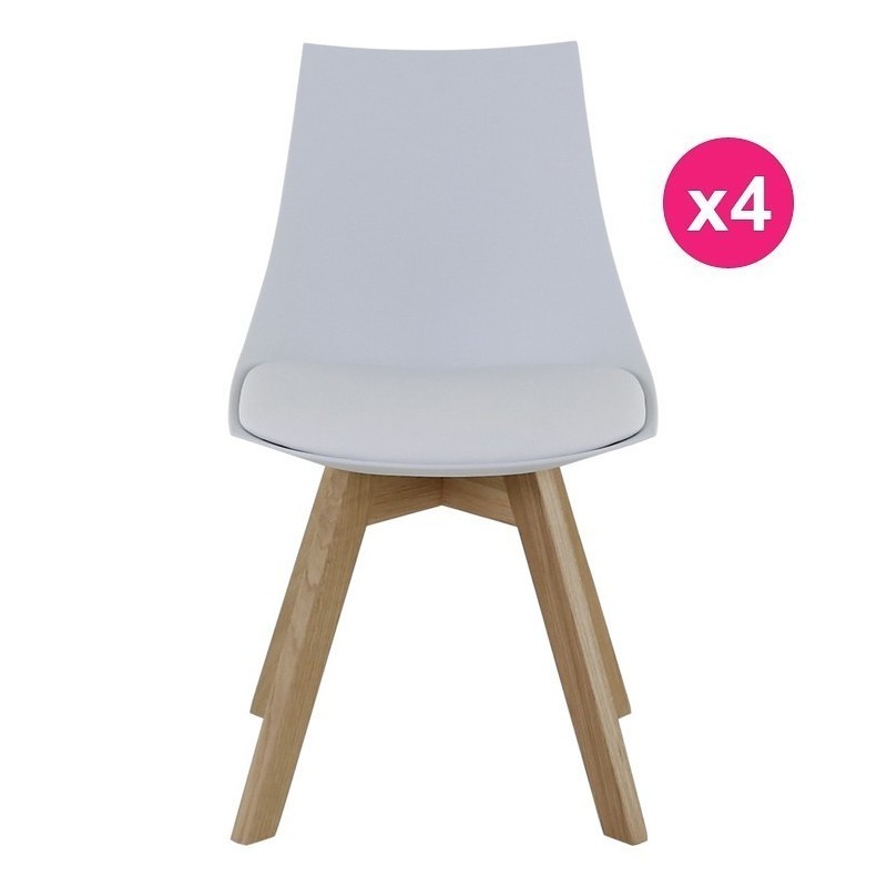 Lot de 4 Chaises Blanches et Piétement Chêne KosyForm