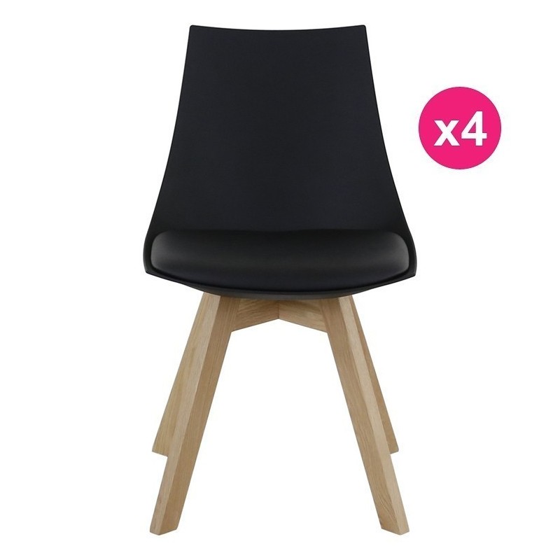 Lot de 4 Chaises Noire et Piétement Chêne KosyForm