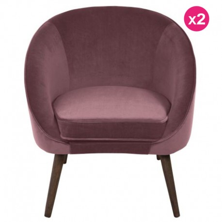 Lot de 2 Fauteuils en Velours Rose Intense et Piètement en Bois Sair KosyForm