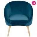 Lot de 2 Fauteuils en Velours Bleu et Bois Sair KosyForm