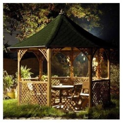 Pavillon octogonal Habrita en bois massif diamètre de 3.46m avec Shingles