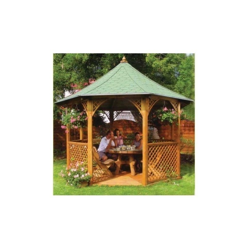 Pavillon octogonal Habrita en bois massif diamètre de 3.46m avec Shingles