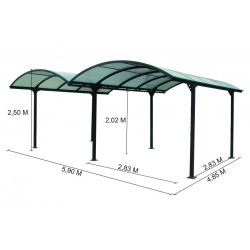 Carport 2 voitures 4,85x6,00m en aluminium et polycarbonate 6mm ANTI-UV Habrita
