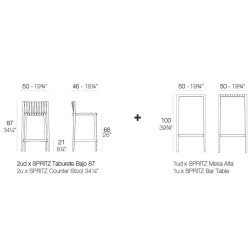 Ensemble Spritz table et 2 tabourets Vondom, hauteur d'assise 66cm noir