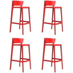 Lot de 4 tabourets de bar Vondom Africa hauteur d'assise 74,5 cm rouge