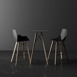 Lot de 4 Tabourets de bar Vondom Faz Wood1 écru avec pieds chêne blanchis et accoudoirs