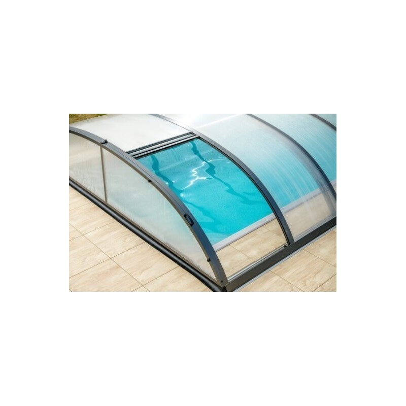 Copertura per piscina in alluminio antracite e policarbonato 430x854x84 Abrilios