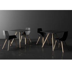 Table à manger Vondom Faz Wood Plateau 80 Carré Blanc et Pieds Chêne Naturel