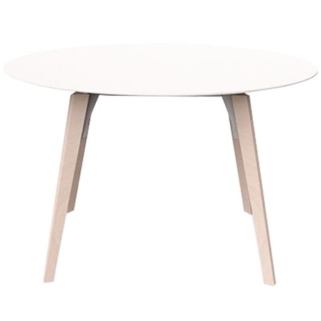 Table Ronde Vondom Faz Wood Plateau Blanc et Pieds Chêne Blanchis Diamètre 120cm H74cm