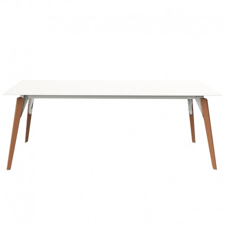 Table Vondom Faz Wood Plateau 200x90 Blanc et Pieds Chêne Naturel