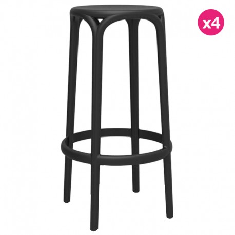 Lot de 4 tabourets de Bar Brooklyn Vondom hauteur d'assise 76 noir