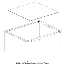 Table basse Frame Aluminium Vondom 100x100xH32 blanc avec bords noirs