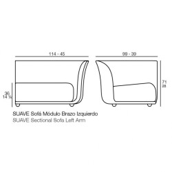 Canapé Sofa Vondom design Suave gauche en tissu déperlant blanc Snow 1041