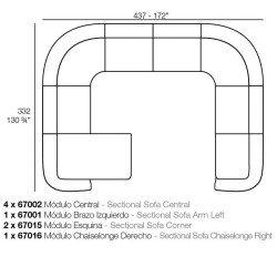 Sofa méridienne droite Suave Vondom tissu déperlant Bleu Outremer 1002