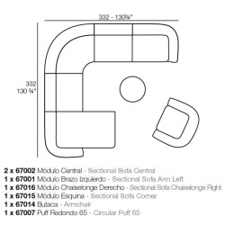 Sofa méridienne gauche Suave Vondom tissu déperlant Gris 1043